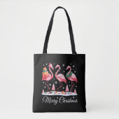 Vrolijke Kerstmis Flamingo Light Santa Hat Kerstmi Tote Bag (Voorkant)