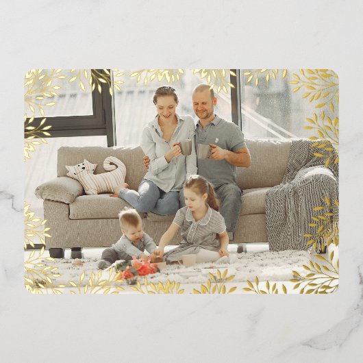 Vrolijke Kerstmis Foliage Fotokaart Folie Feestdagenkaart (Voorkant)