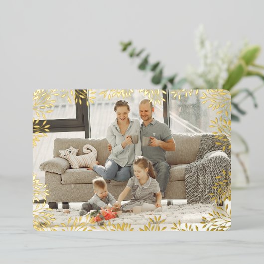 Vrolijke Kerstmis Foliage Fotokaart Folie Feestdagenkaart (Staand Voorkant)