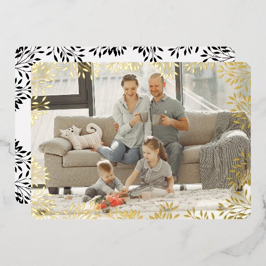 Vrolijke Kerstmis Foliage Fotokaart Folie Feestdagenkaart (Voorkant / Achterkant)