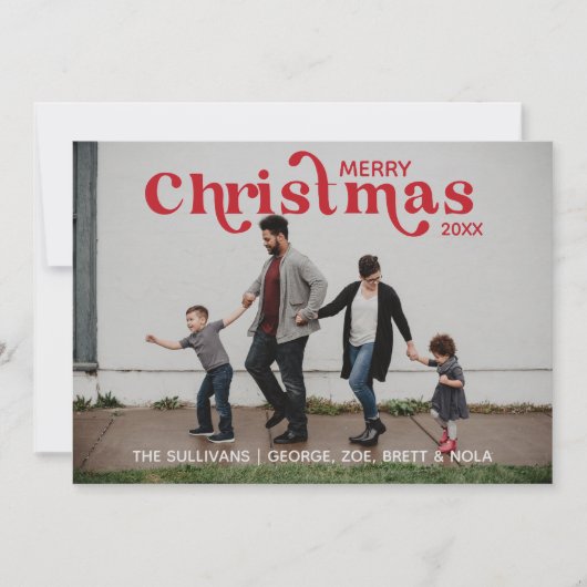Vrolijke Kerstmis Fotokaart- Rood Kaart (Voorkant)