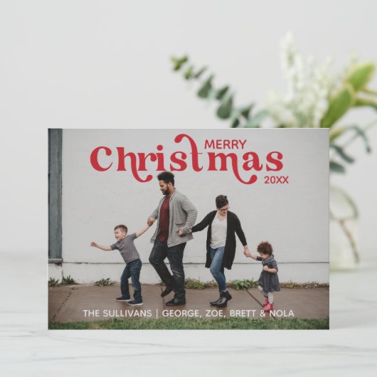 Vrolijke Kerstmis Fotokaart- Rood Kaart (Staand voorkant)