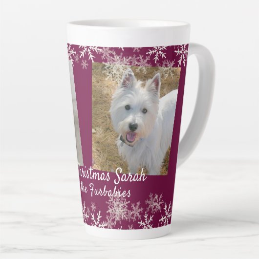 Vrolijke Kerstmis Furbabies Snowflakes bordeaux Latte Mok (Rechterhoek)