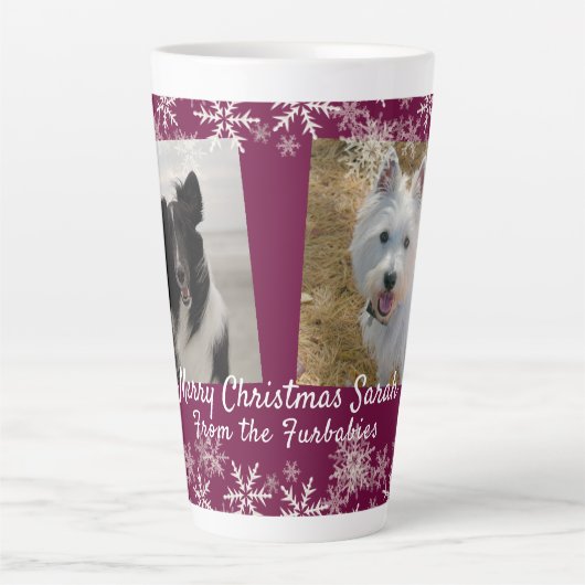 Vrolijke Kerstmis Furbabies Snowflakes bordeaux Latte Mok (Voorkant)