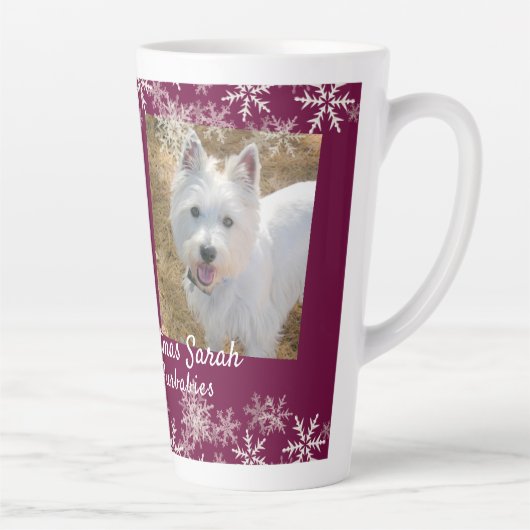 Vrolijke Kerstmis Furbabies Snowflakes bordeaux Latte Mok (Rechts)