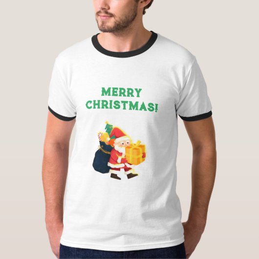 Vrolijke Kerstmis Gedrukte Wensen Viering Ringer T-shirt (Voorkant)