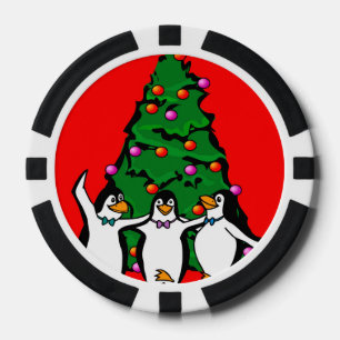 Vrolijke Kerstmis Gelukkige Pinguïns Poker Chips, Chips