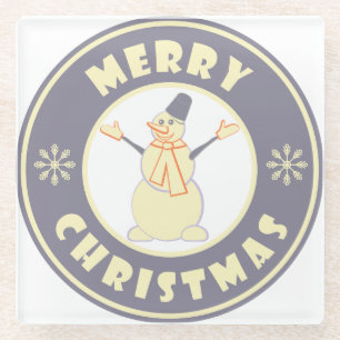 Vrolijke Kerstmis gelukkige sneeuwman beroemde kof Glazen Onderzetter