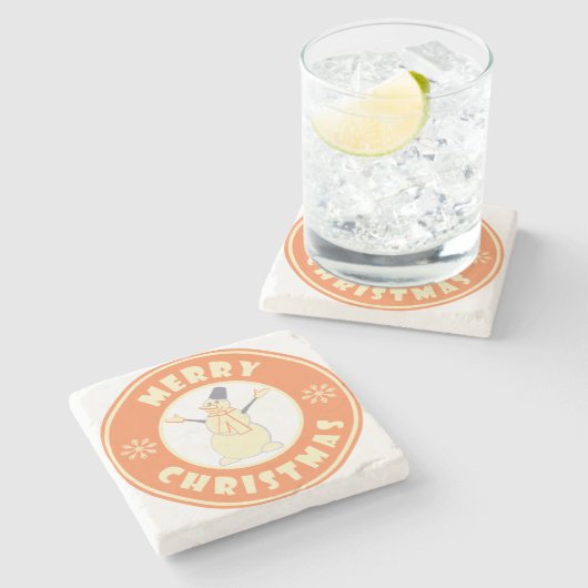 Vrolijke Kerstmis gelukkige sneeuwman beroemde kof Stenen Onderzetter (Zijkant)