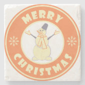 Vrolijke Kerstmis gelukkige sneeuwman beroemde kof Stenen Onderzetter (Voorkant)