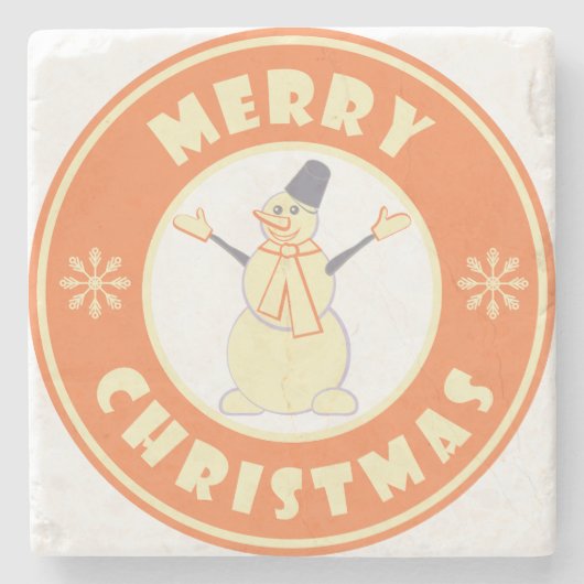 Vrolijke Kerstmis gelukkige sneeuwman beroemde kof Stenen Onderzetter (Voorkant)