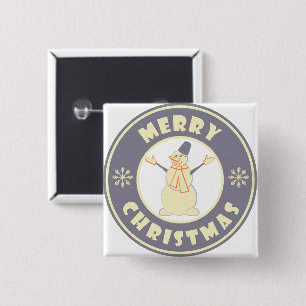 Vrolijke Kerstmis gelukkige sneeuwman beroemde kof Vierkante Button 5,1 Cm