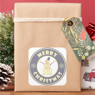 Vrolijke Kerstmis gelukkige sneeuwman beroemde kof Vierkante Sticker
