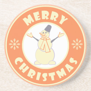 Vrolijke Kerstmis gelukkige sneeuwman beroemde kof Zandsteen Onderzetter
