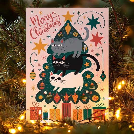 Vrolijke Kerstmis Gestapelde Katten Feestdagen Kaart