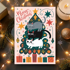 Vrolijke Kerstmis Gestapelde Katten Feestdagen Kaart
