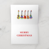 Vrolijke Kerstmis Gitaren Dragen Santa hoeden Goud Folie Feestdagenkaart (Binnenlaag)