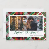 Vrolijke Kerstmis glitter geruite raster foto Feestdagenkaart (Voorkant)