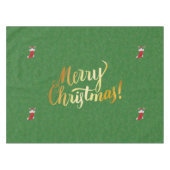 Vrolijke Kerstmis Gnomen in Rode Kousen Groen Goud Tafelkleed (Voorkant (Horizontaal))