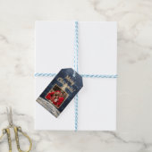 Vrolijke Kerstmis Gouden Boom & Foto Cadeaulabel (Met Touw)