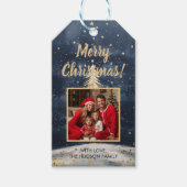 Vrolijke Kerstmis Gouden Boom & Foto Cadeaulabel (Voorkant)