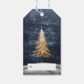 Vrolijke Kerstmis Gouden Boom & Foto Cadeaulabel (Achterkant)