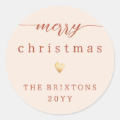 Vrolijke Kerstmis & Gouden Hartcrème Vakantie Ronde Sticker (Voorkant)