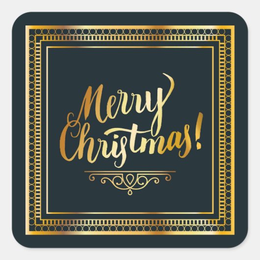 Vrolijke Kerstmis Gouden Script Typografie Vierkante Sticker (Voorkant)