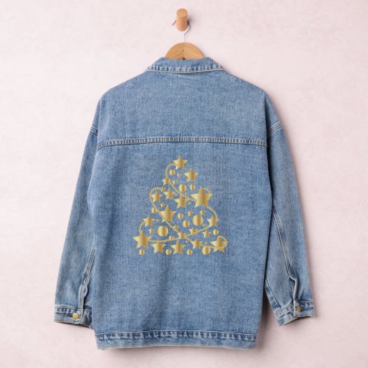Vrolijke Kerstmis Gouden Sterren Kerstboom Denim Jacket (Hangar)