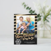 Vrolijke Kerstmis, Gouden & Zwarte Kerstmis van de Feestdagenkaart (Staand voorkant)