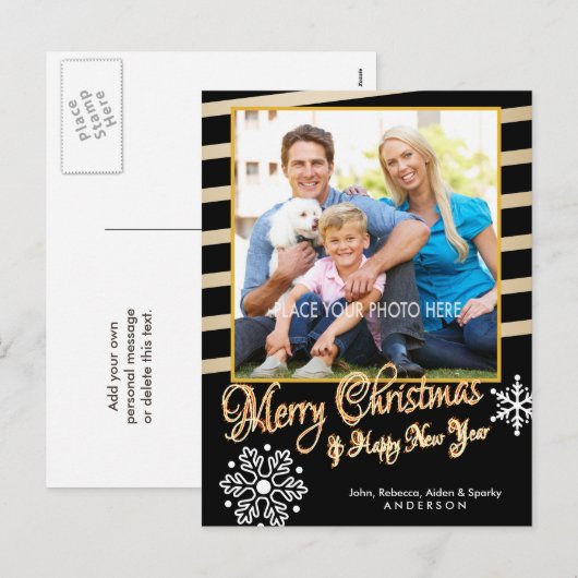 Vrolijke Kerstmis, Gouden & Zwarte Kerstmis van de Feestdagenkaart (Voorkant / Achterkant)