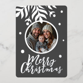 Vrolijke Kerstmis grijze foto Folie Feestdagenkaart
