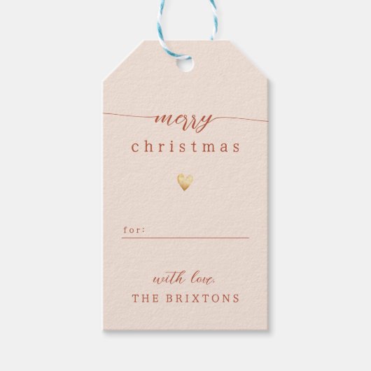 Vrolijke Kerstmis & Hartcrème vakantie Cadeaulabel (Voorkant)