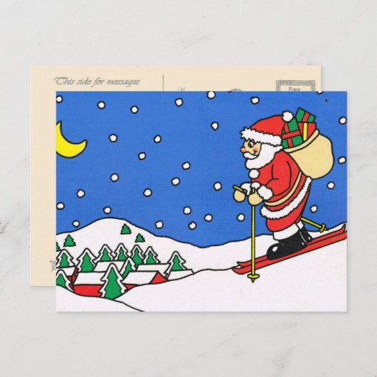 Vrolijke Kerstmis, het Ski?en Kerstman Feestdagenkaart (Voorkant / Achterkant)