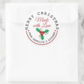 Vrolijke Kerstmis Holly bessen gemaakt met liefde Ronde Sticker (Tas)