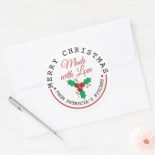 Vrolijke Kerstmis Holly bessen gemaakt met liefde Ronde Sticker (Envelop)