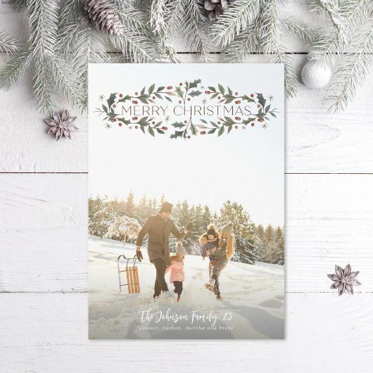 Vrolijke Kerstmis Holly Foto Feestdagenkaart