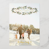 Vrolijke Kerstmis Holly Foto Folie Feestdagenkaart (Voorkant)