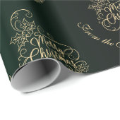 Vrolijke Kerstmis Holly Groene Groet Vakantie Cadeaupapier (Rol Hoek)