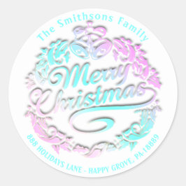 Vrolijke Kerstmis Holly krans RSVP Gold Royal Bell Ronde Sticker