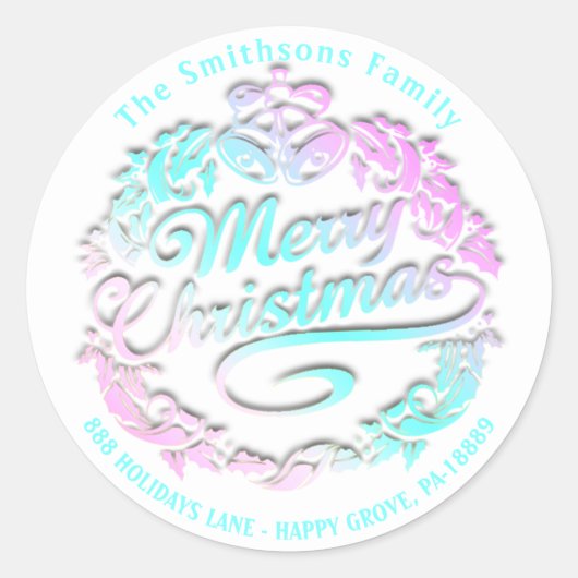 Vrolijke Kerstmis Holly krans RSVP Gold Royal Bell Ronde Sticker (Voorkant)