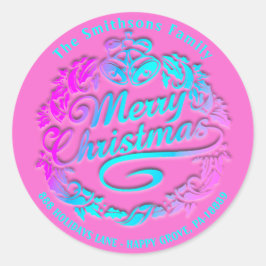 Vrolijke Kerstmis Holly krans RSVP Royal Pink Ocea Ronde Sticker