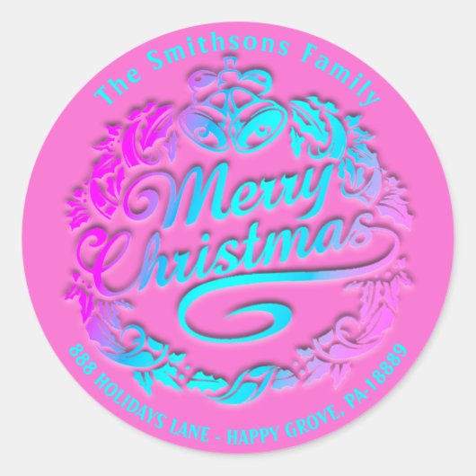 Vrolijke Kerstmis Holly krans RSVP Royal Pink Ocea Ronde Sticker (Voorkant)