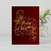 Vrolijke Kerstmis Holly Rode Groet Folie Feestdagenkaart (Staand Voorkant)