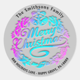 Vrolijke Kerstmis Holly Wreath RSVP Royal Pink Omb Ronde Sticker