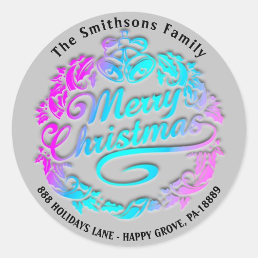 Vrolijke Kerstmis Holly Wreath RSVP Royal Pink Omb Ronde Sticker (Voorkant)