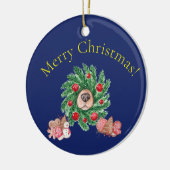 Vrolijke Kerstmis Hond met Neus in Krans Keramisch Ornament (Links)