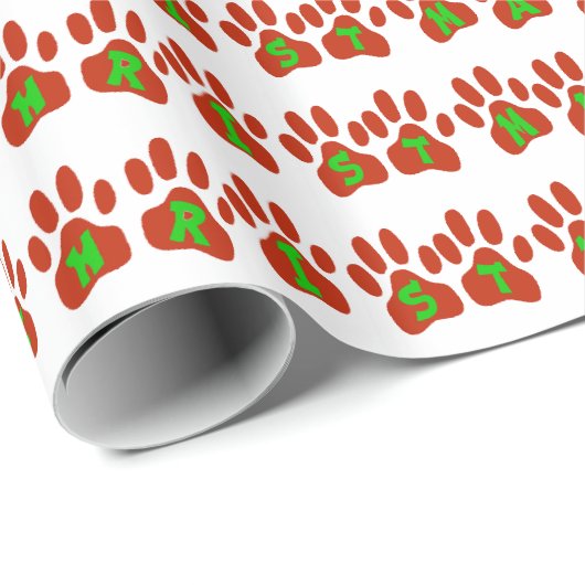 Vrolijke Kerstmis Hond Poot Drukt Gift Wrap Cadeaupapier (Rol Hoek)