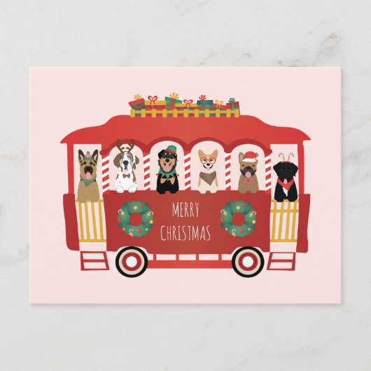 Vrolijke Kerstmis Honden Vakantie Trolly Briefkaart (Voorkant)