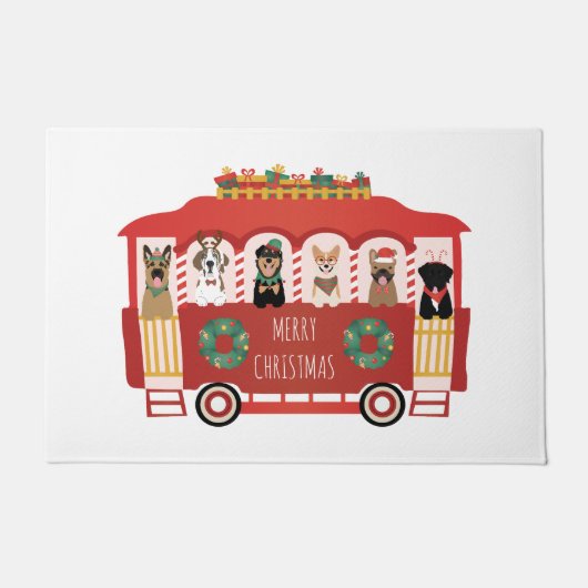 Vrolijke Kerstmis Honden Vakantie Trolly Deurmat (Voorkant)